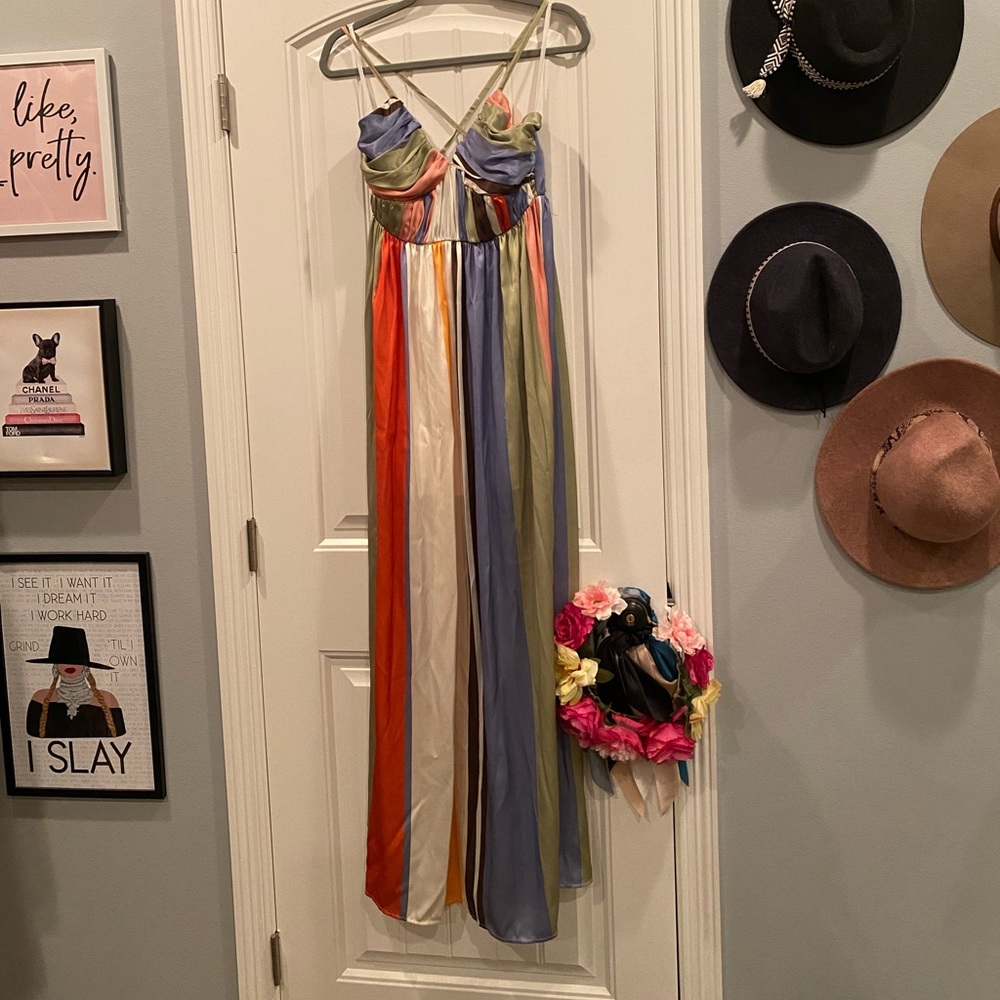 Stripe halter maxi dress-prom dress